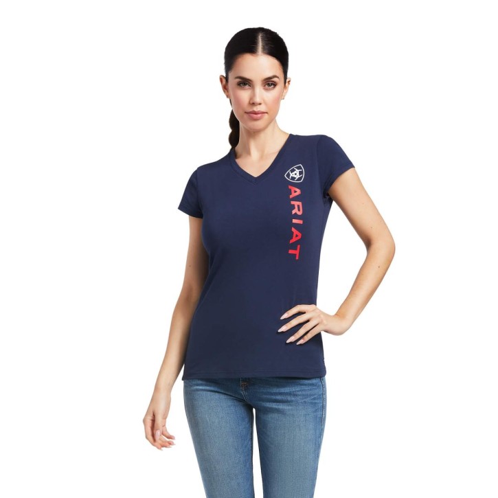 Ariat Damen T-shirt Vertical Logo navy