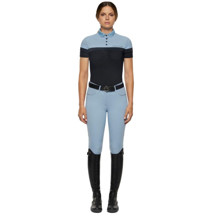 Cavalleria Toscana perforiertes Damen Poloshirt Hellblau