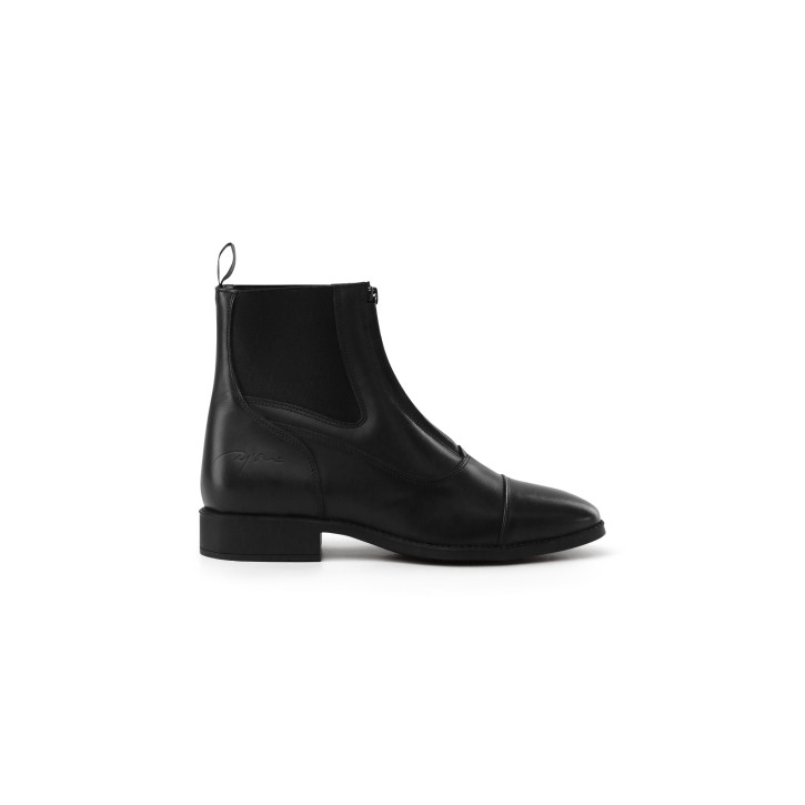 Dyon Stiefelette mit Frontreißverschluss aus Leder Schwarz
