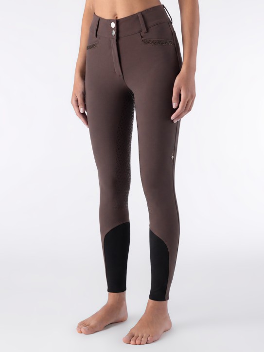 Equiline Damen Vollgrip Reithose Highwaist Eqcrystalef Cocoa Powder
