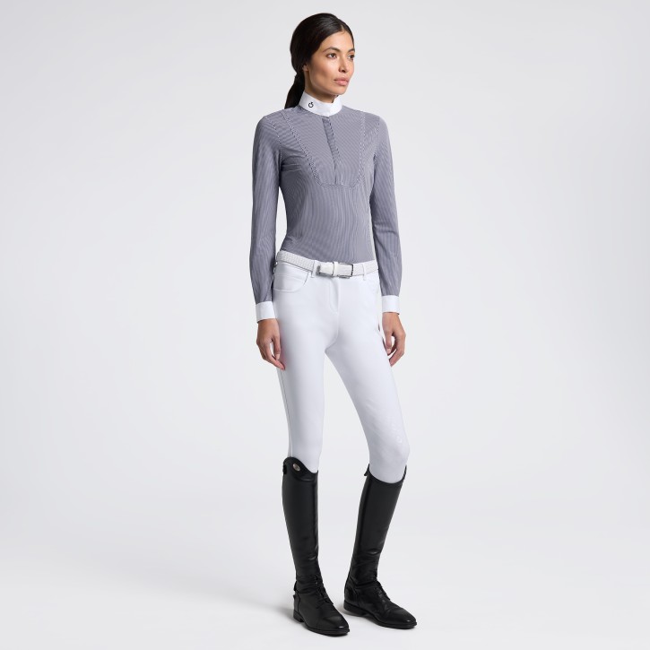 Cavalleria Toscana Turniershirt langarm Damen gestreift Navy