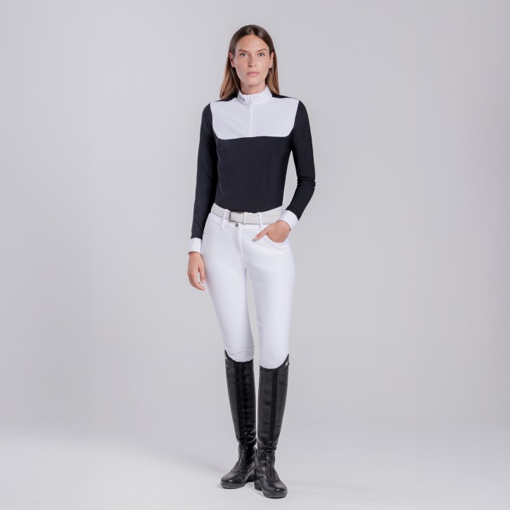 Cavalleria Toscana Damen Langarm Turniershirt Schwarz/Weiß