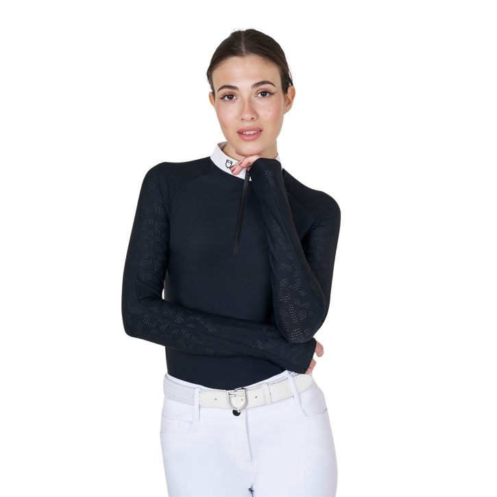 Equestro Damen Turniershirt mit Mesh Ärmeln Schwarz