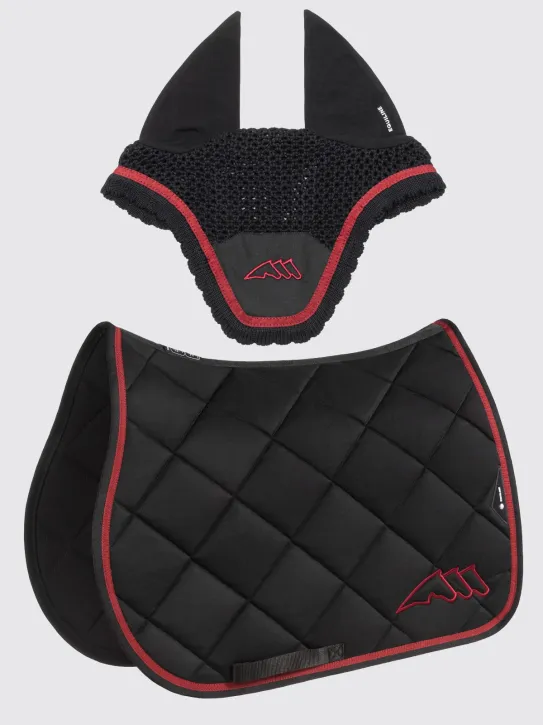 Equiline Dressur Schabracke EQ Chroma mit Fliegenmütze Schwarz/Rot