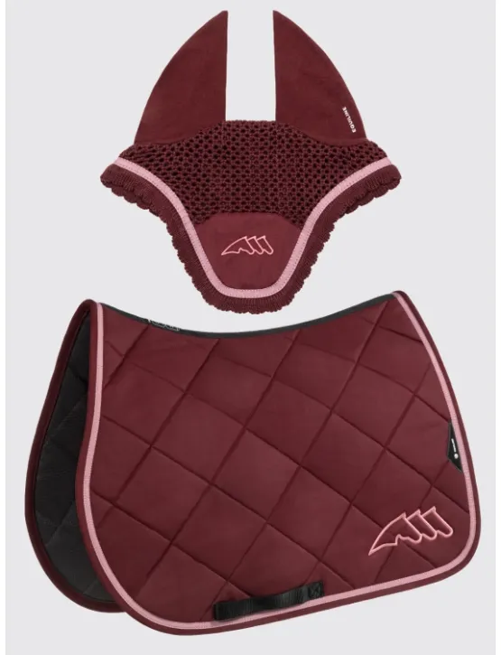 Equiline Dressur Schabracke Rombo mit Fliegenmütze Bordeaux/Rosa