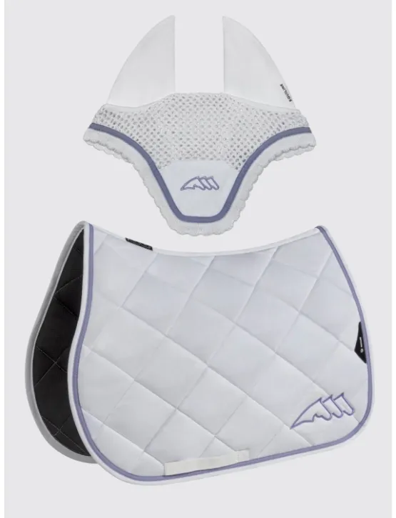 Equiline Dressur Schabracke EQ Chroma mit Fliegenmütze Weiß/Flieder