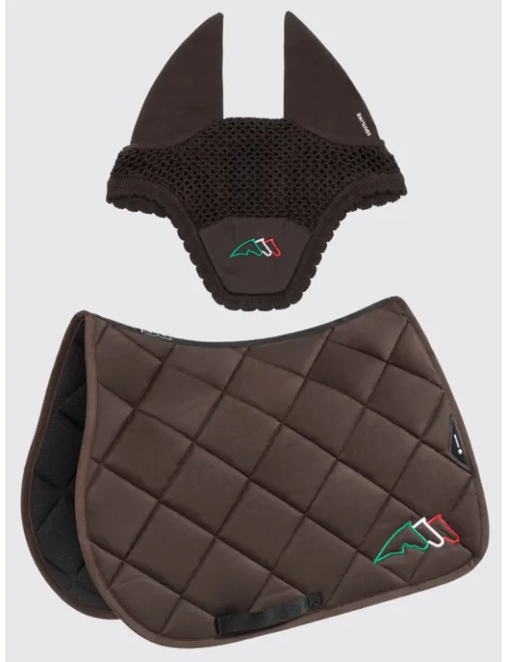 Equiline Dressur Schabracke EQ Tricolore mit Fliegenmütze Braun