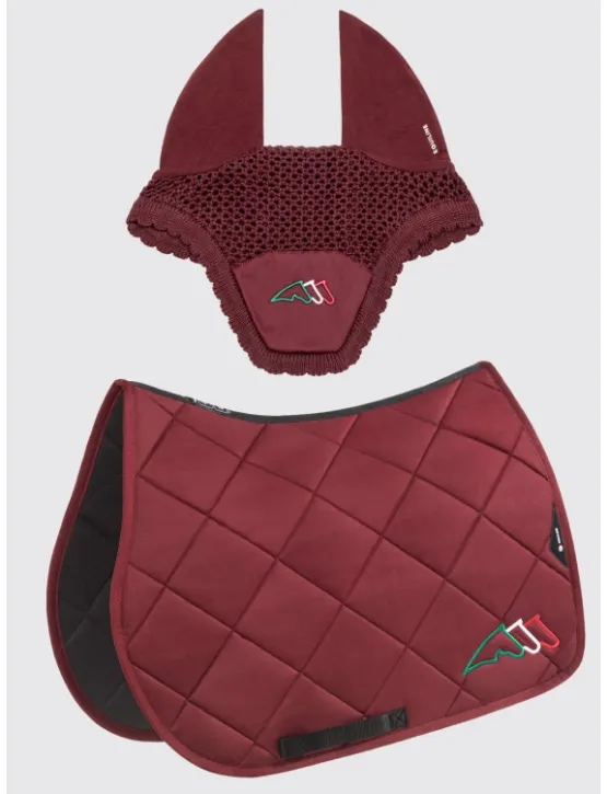 Equiline Dressur Schabracke EQ Tricolore mit Fliegenmütze Bordeaux