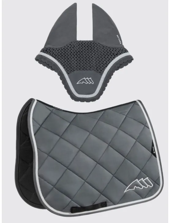 Equiline Dressur Schabracke EQ Chroma mit Fliegenmütze Grau/Weiß