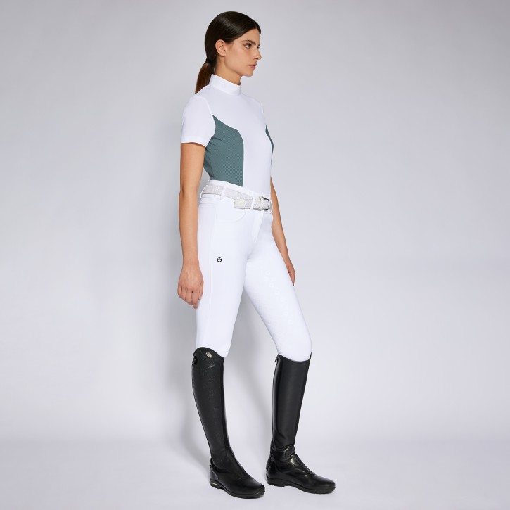 Cavalleria Toscana Damen Turniershirt Jersey kurzarm perforated weiß/dunkelgrau S