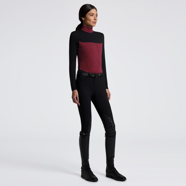 Cavalleria Toscana Technical Wool Training Polo Damen Bordeaux Black