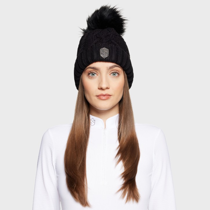 Samshield Damen Bommelmütze Nora Crystal Intarsia Schwarz
