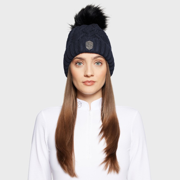 Samshield Damen Bommelmütze Nora Crystal Intarsia Navy