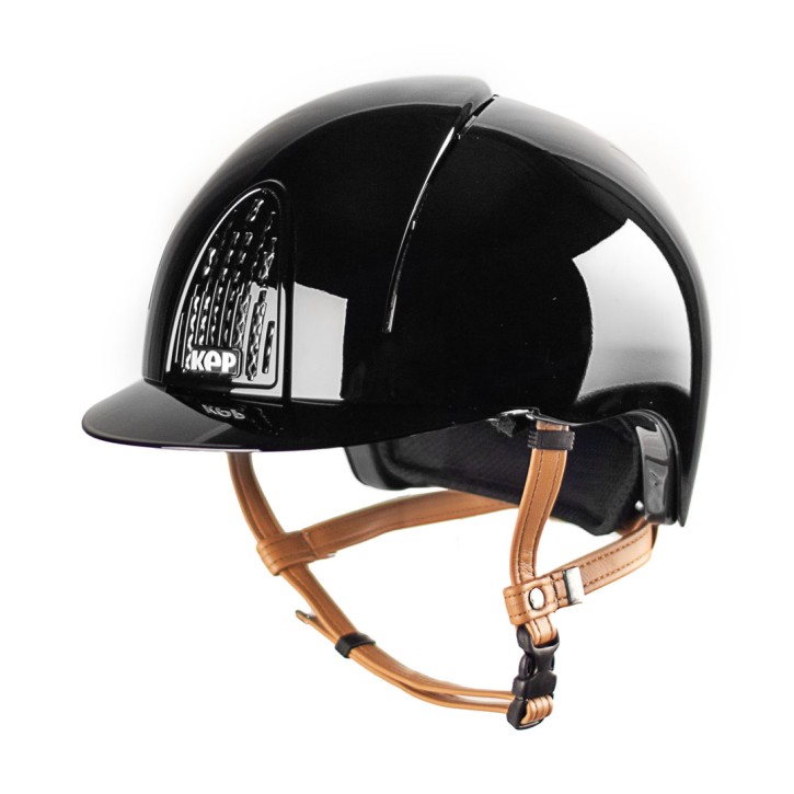 KEP Reithelm Cromo Smart Polish- glänzend m Inlay schwarz / brauner Kinnriemen 56M
