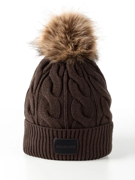 Equiline Damen Strickmütze mit Bommel EQGat Coffee Bean