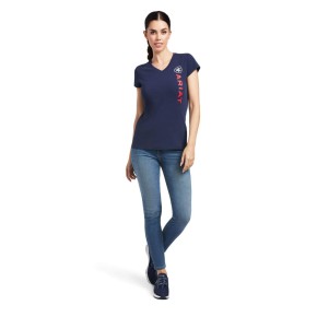 Ariat Damen T-shirt Vertical Logo navy S