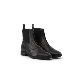 Dyon Stiefelette mit Frontreißverschluss aus Leder Schwarz