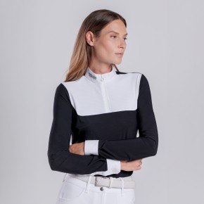 Cavalleria Toscana Damen Langarm Turniershirt Schwarz/Weiß