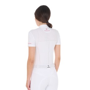 Equestro Damen Turniershirt perforiert - weiß/pink