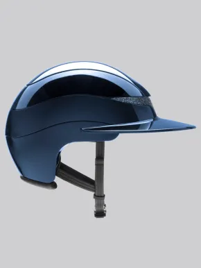 Equiline Reithelm Xanto Sonnen-Visier Blau Glänzend Front Swarovski