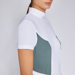 Cavalleria Toscana Damen Turniershirt Jersey kurzarm perforated weiß/dunkelgrau XS