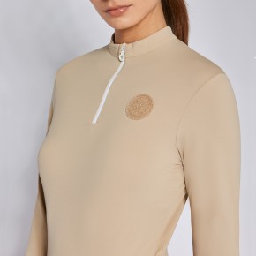 Cavalleria Toscana Tech Trainings-Poloshirt Damen langarm beige XS