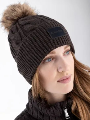 Equiline Damen Strickmütze mit Bommel EQGat Coffee Bean